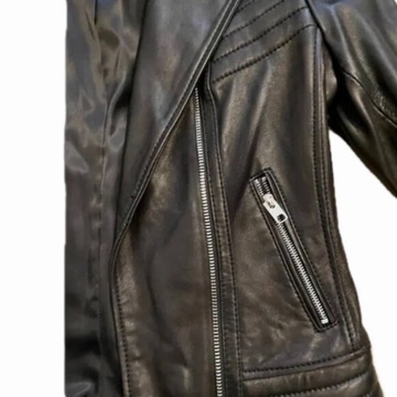 Michael Kors Leather Moto Jacket Full Zip Biker Jacket Zip Pocket Black Wm M NEW - Picture 5 of 12